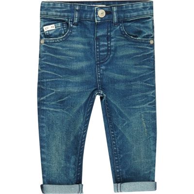 Mini boys blue turn-up skinny jeans